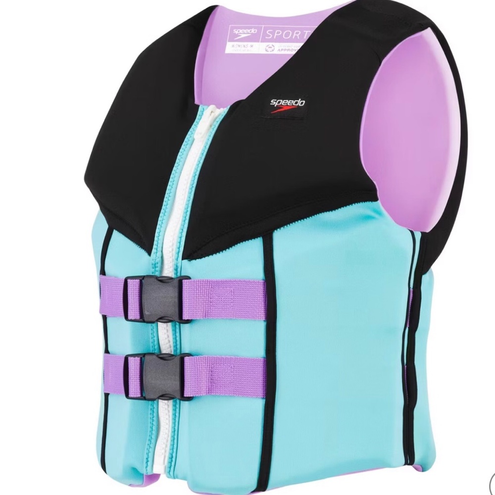 Speedo Aqua, Black & Lavender Neoprene Front-Zip Life Vest Large